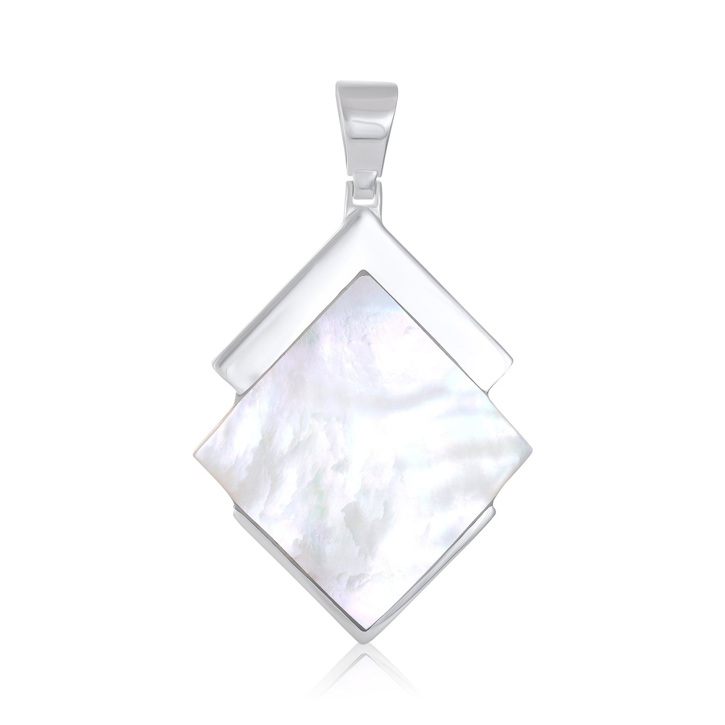 925 Sterling Silver Diamond-shaped green Shell Pendant