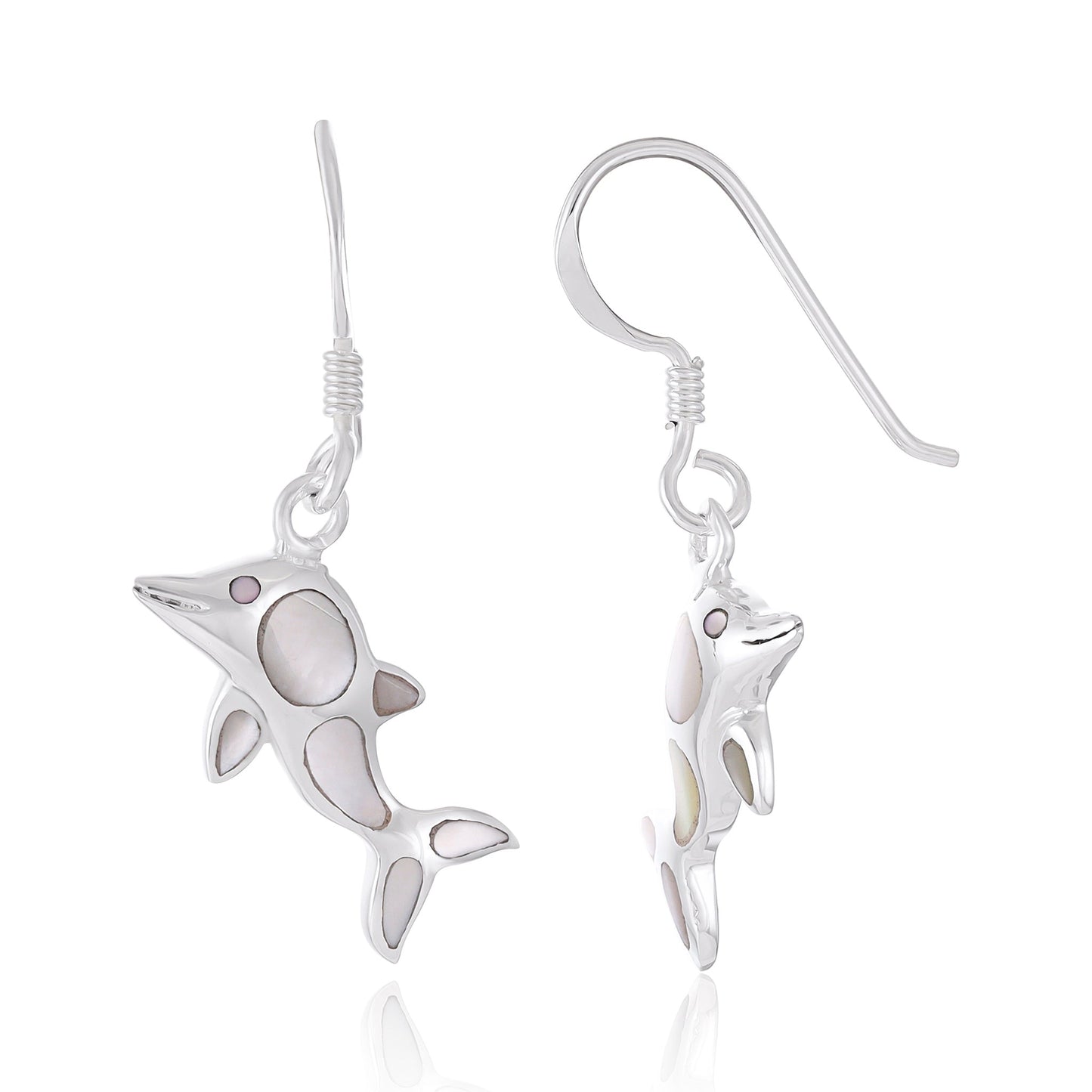 925 Sterling Silver White Dolphin Earrings