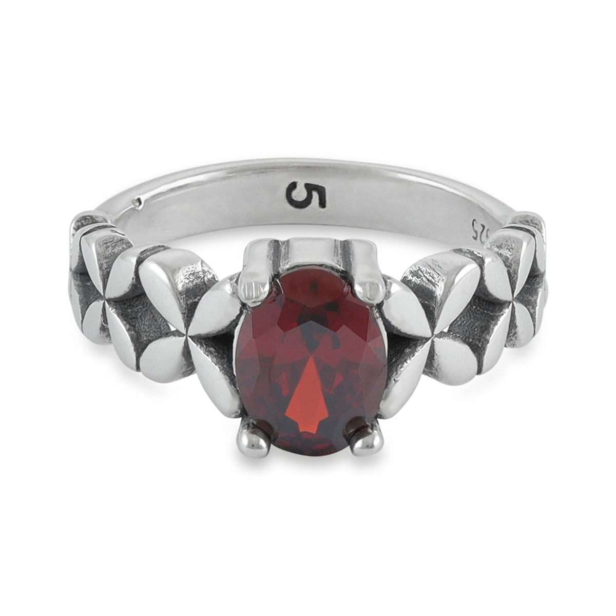 Sterling Silver Red Gemstone Ring - FJewellery