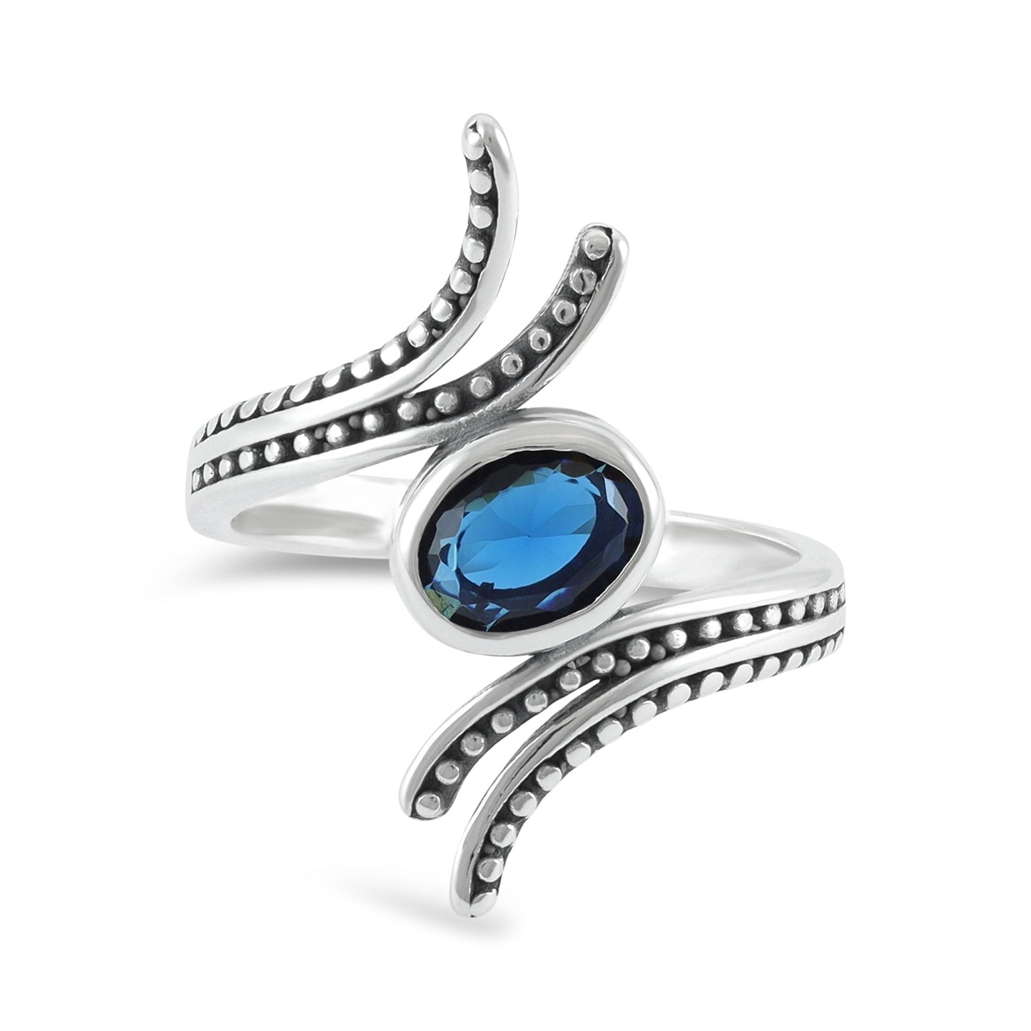 Sterling Silver Unique Design Blue Gemstone Ring - FJewellery