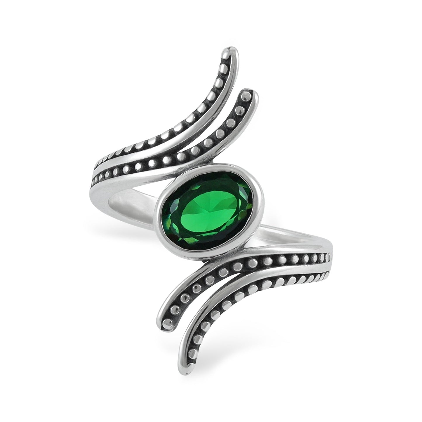 Sterling Silver Unique Design Green Gemstone Ring - FJewellery
