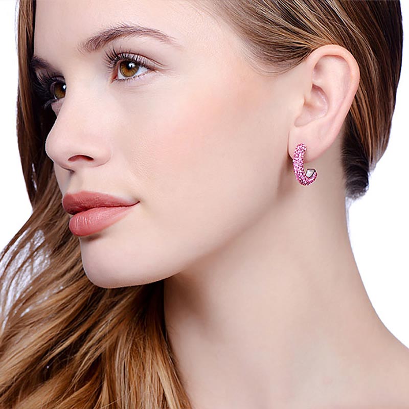 Stud 925 Sterling Silver Earrings Set With Rose CZs - FJewellery