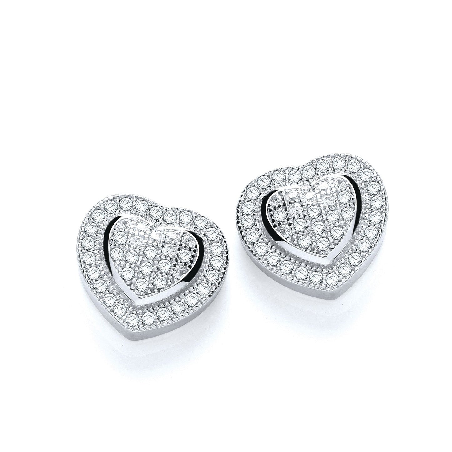 Stud 925 Sterling Silver Heart Earrings Set With CZs - FJewellery