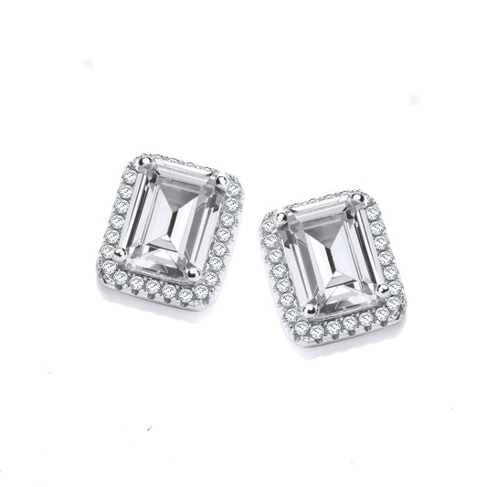 Stud 925 Sterling Silver Rectangle Earrings Set With CZs - FJewellery