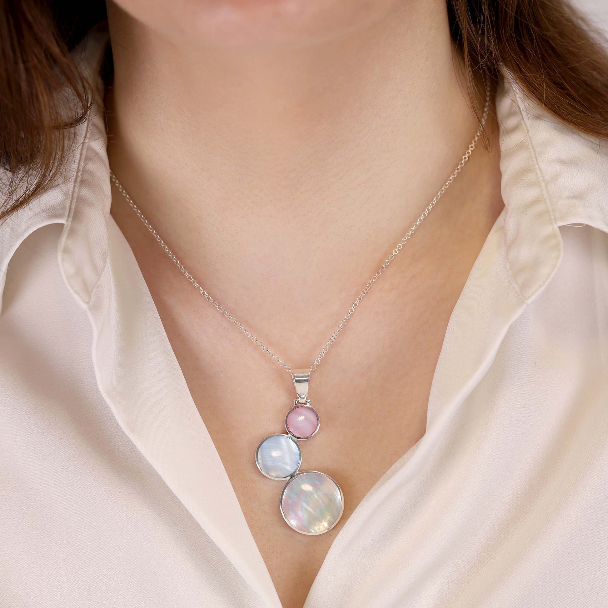 Triple Circle Mother-of-pearl Celestial Pendant SPD4046-M - FJewellery