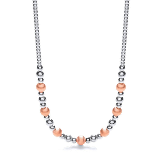 Two Tone 925 Sterling Silver Bead Necklace - 17" - FJewellery