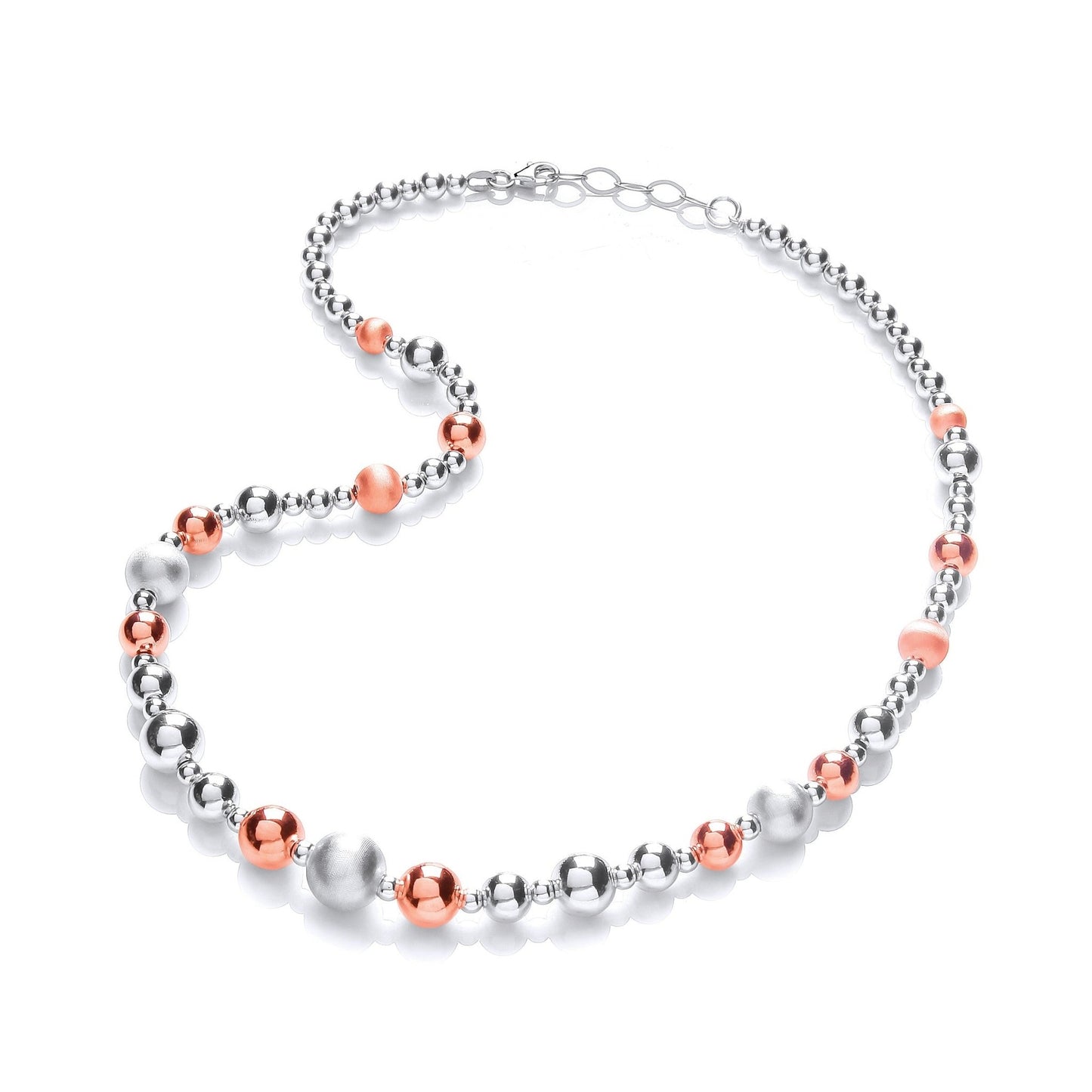 Two Tone 925 Sterling Silver Bead Necklace - 18" - FJewellery