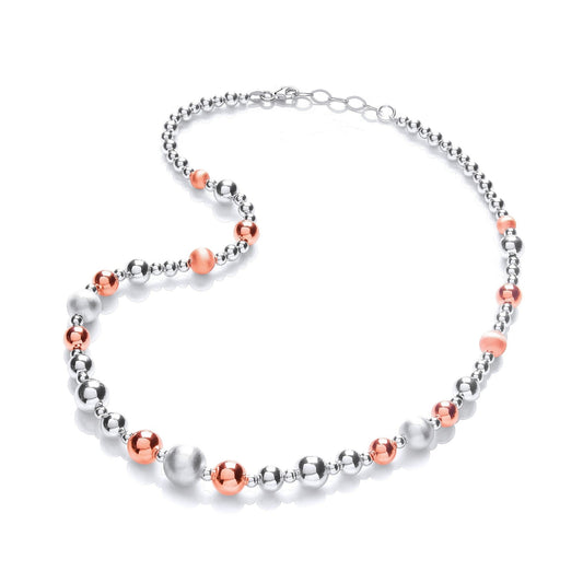 Two Tone 925 Sterling Silver Bead Necklace - 18" - FJewellery