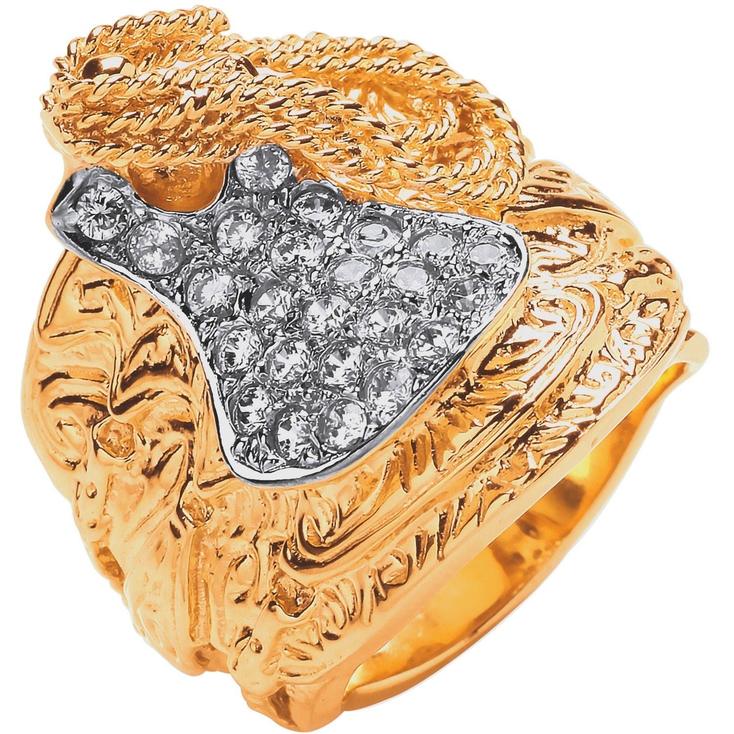 Yellow Gold CZs Saddle Gents Ring 111637 - FJewellery