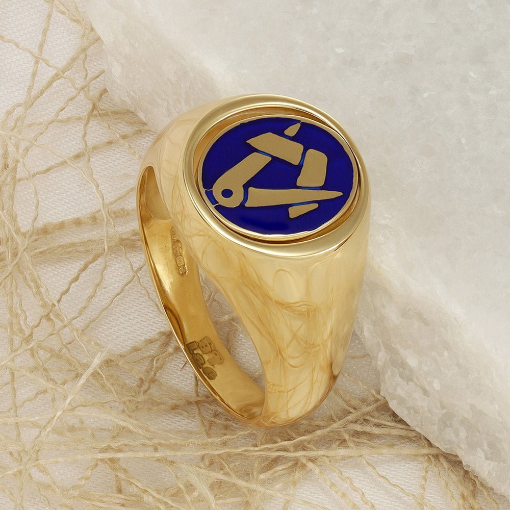 Yellow Gold Masonic Swivel OVAL Signet Ring 111638 - FJewellery