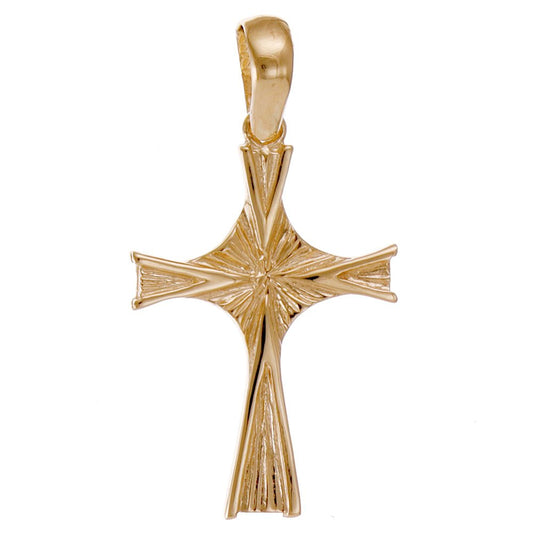 14ct Gold Abstract Barked Cross Design Pendant - 33mm - FJewellery