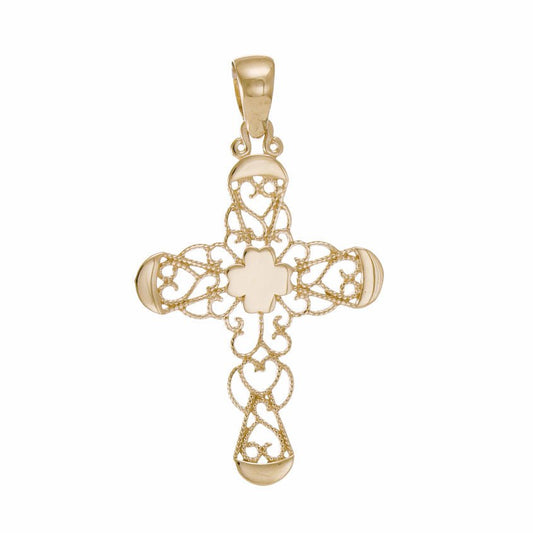 14ct Gold Abstract Cross Design Pendant - 44mm - FJewellery