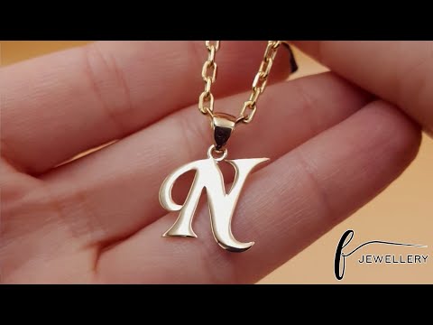 14ct Gold Initial Pendant Letter N - 22mm - FJewellery