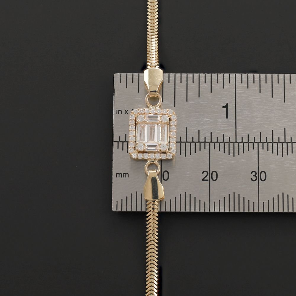 14ct Yellow Gold Luxury Square CZ Pendant Bracelet - 9mm - FJewellery
