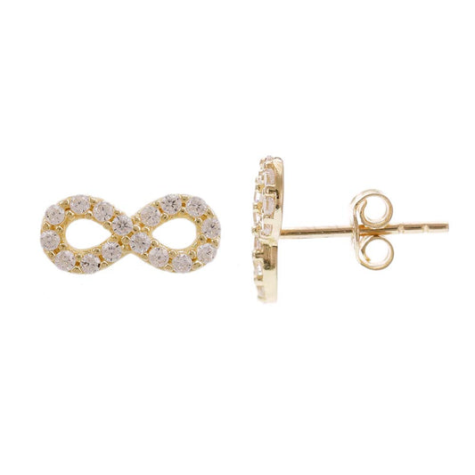 14ct Yellow Gold Shiny Infinity Symbol Stud Earrings - FJewellery