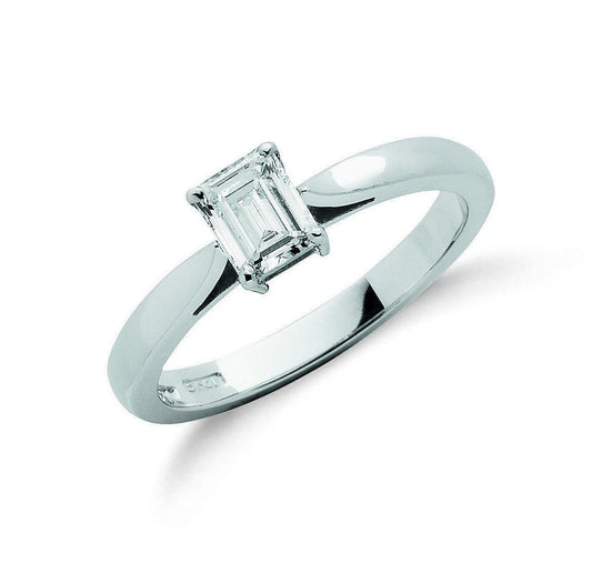 18ct White Gold 0.50ct Emerald Cut Diamond Engagement Ring - FJewellery