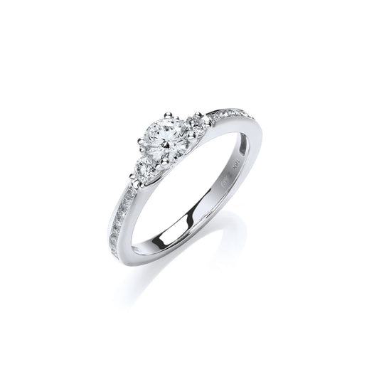 18ct White Gold 0.70ct Diamond Trilogy Ring - FJewellery