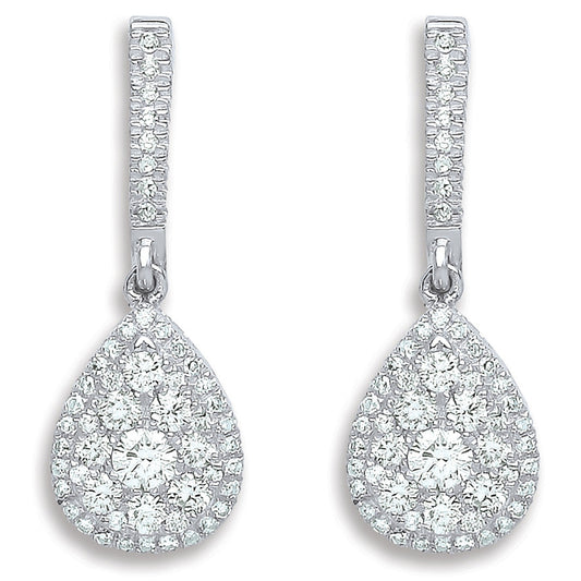 18ct White Gold 0.75ct Diamond Drop Earrings - FJewellery