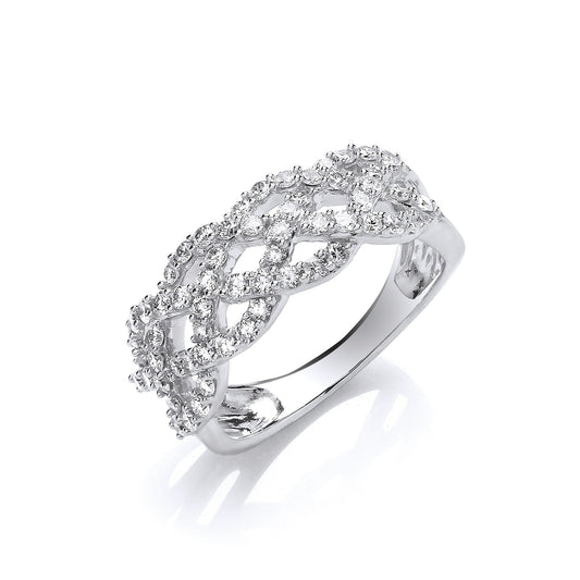 18ct White Gold 0.75ct Weaved Diamond Dress Ring - FJewellery