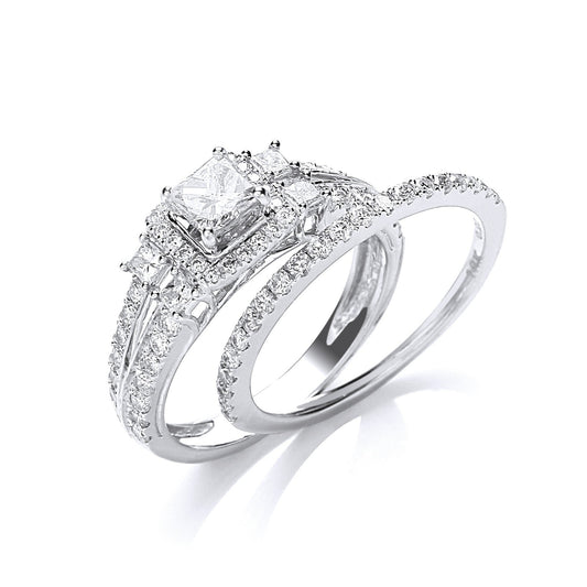18ct White Gold 1.00ct Diamond Bridal Set Ring - FJewellery