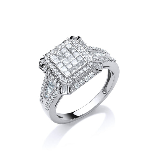 18ct White Gold 1.00ct H-SI Diamond Fancy Ring - FJewellery