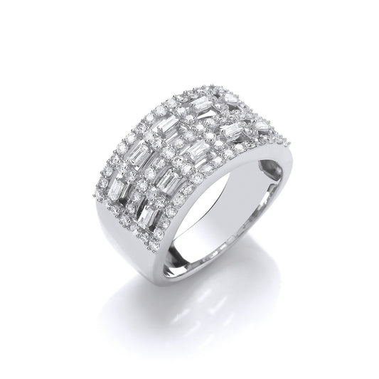 18ct White Gold Baguettes & Rd 1.00ct Diamond Dress Ring - FJewellery