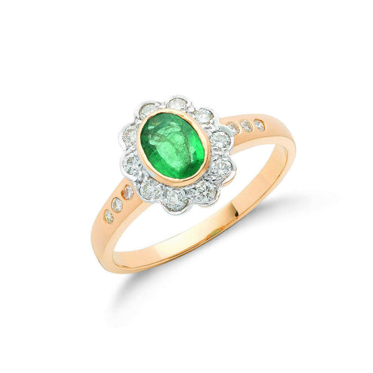 18ct Y Gold 0.36ct Diamond & 0.75ct Emerald Cluster Ring - FJewellery