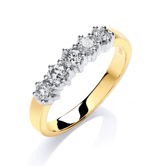 18ct Yellow Gold 0.50ct 5 Stone Diamond Ring - FJewellery