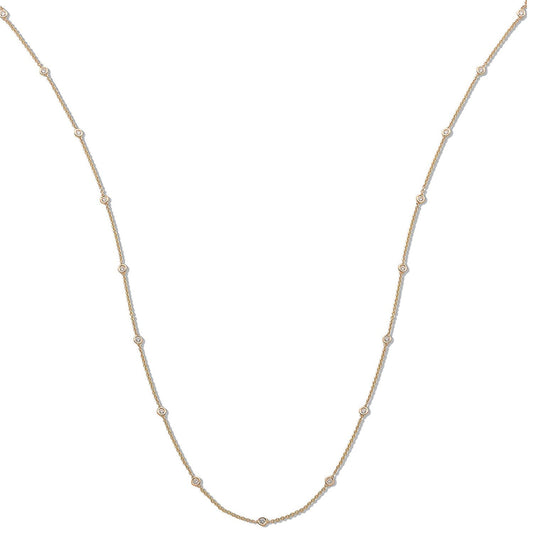 18ct Yellow Gold 1.00ct Rubover Diamond Chain (36in/91cm) - FJewellery
