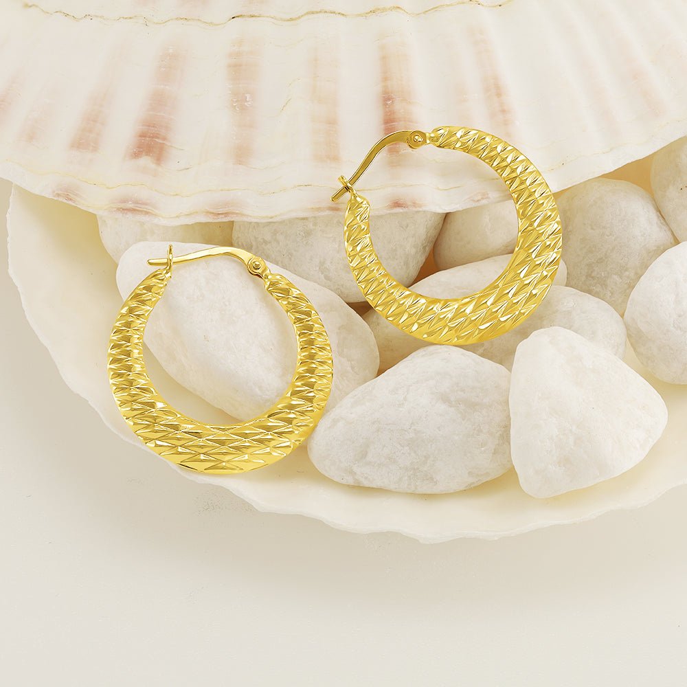 18ct yellow gold Diamond Cut Creole Earrings PKP0043 - FJewellery