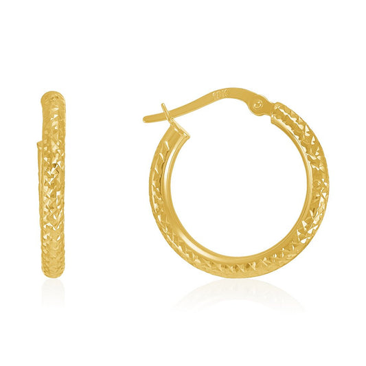 18ct yellow gold Diamond Cut Hoop Earrings TEDC0347 - FJewellery