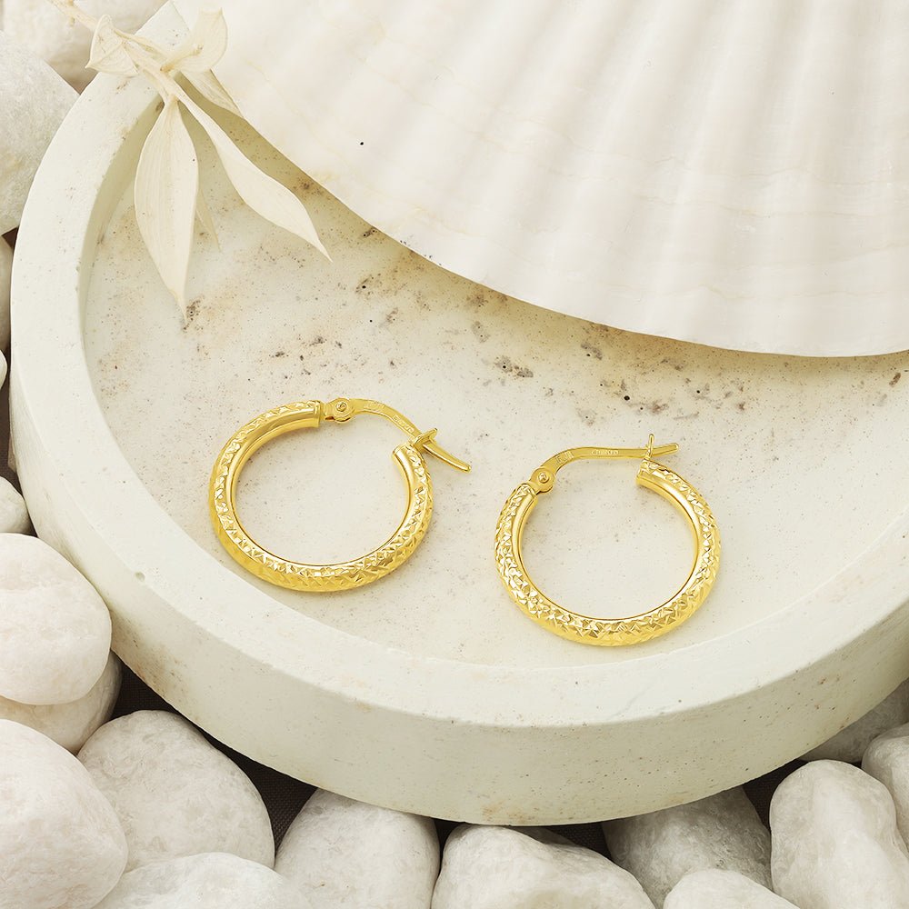 18ct yellow gold Diamond Cut Hoop Earrings TEDC0347 - FJewellery