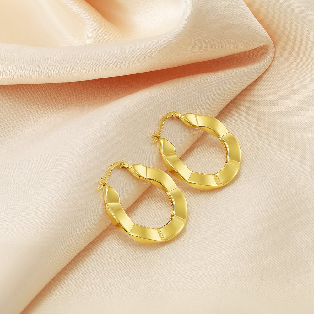 18ct yellow gold Faceted Creole Earrings PKP0069 - FJewellery