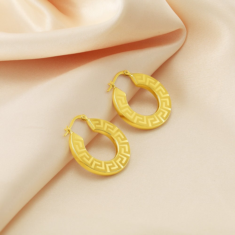 18ct yellow gold Greek Key Hoop Earrings PKP0054 - FJewellery