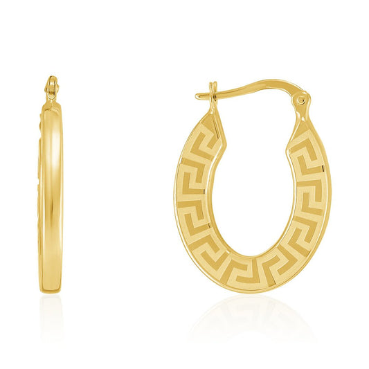 18ct yellow gold Greek Key Hoop Earrings PKP0064 - FJewellery