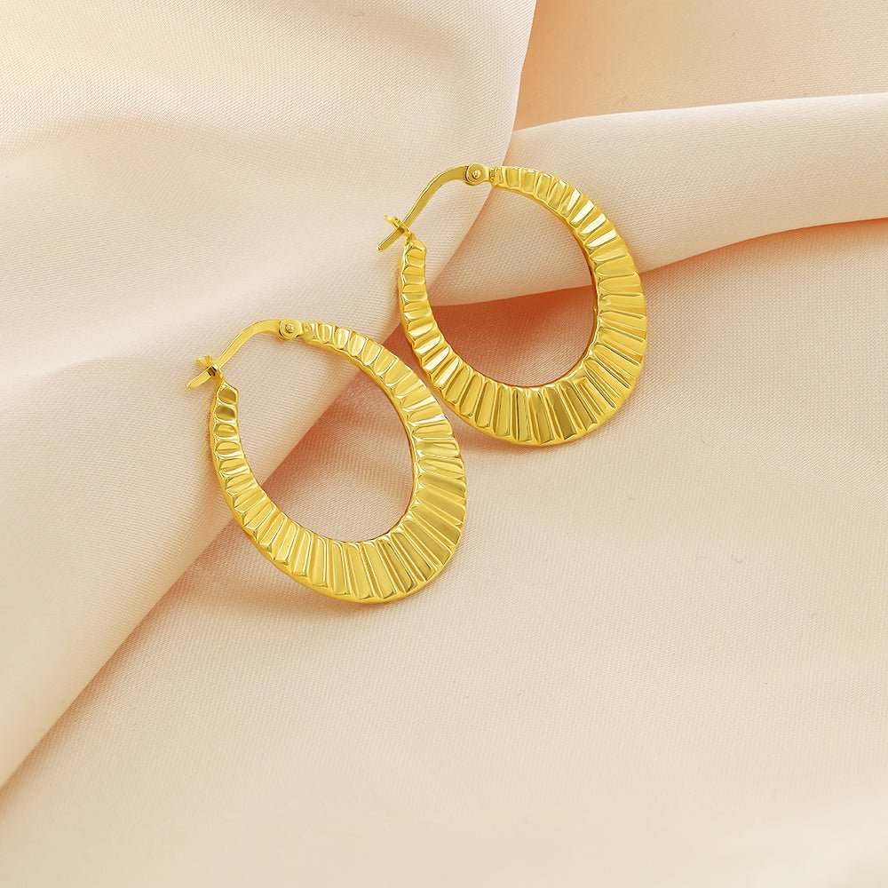 18ct yellow gold Ribbed Creole Earrings PKP0049 - FJewellery