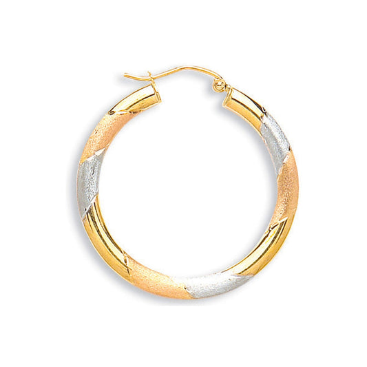 3 Colour 9ct Gold Textured Hoop Earrings - FJewellery