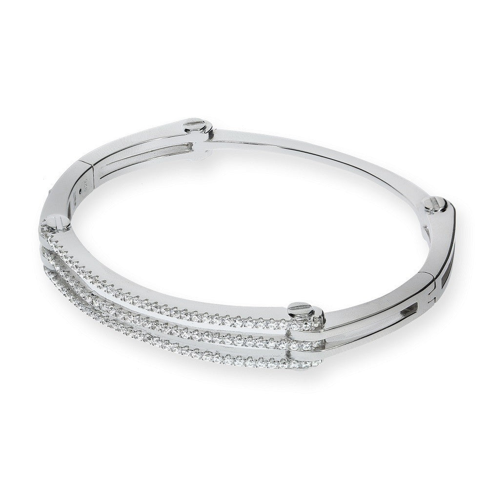 4 piece Sterling 925 Sterling Silver Bangle Set With White CZs - FJewellery