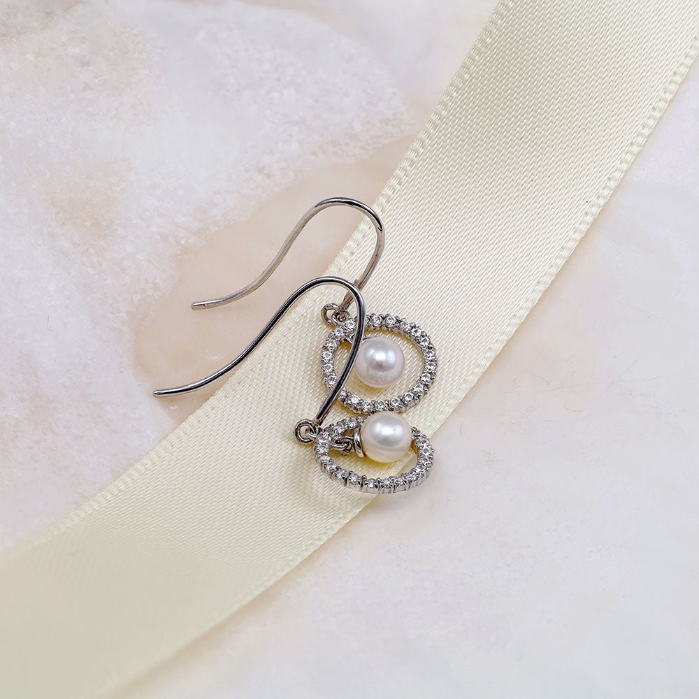 9 Carat White Gold CZ Halo Pearl Drop Earrings - FJewellery