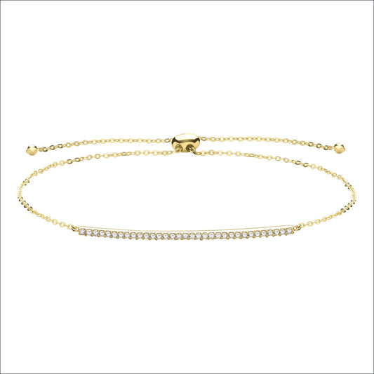 9 Carat Yellow Gold CZ Bar Pull Style Bracelet - 9 Inches - FJewellery