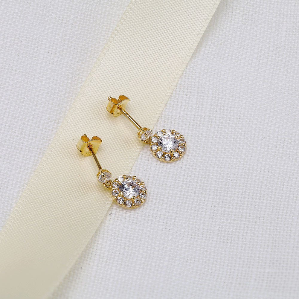 9 Carat Yellow Gold CZ Cluster Drop Earrings - FJewellery