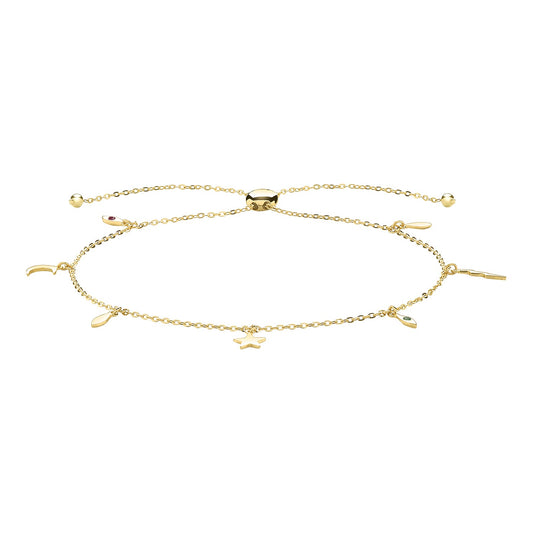 9-ct Yellow Gold Pull Style Multi Charm Bracelet - FJewellery