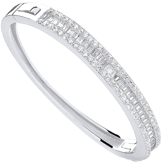 925 Sterling Silver 3 Row Cz Baguette Centre Baby Bangle - FJewellery