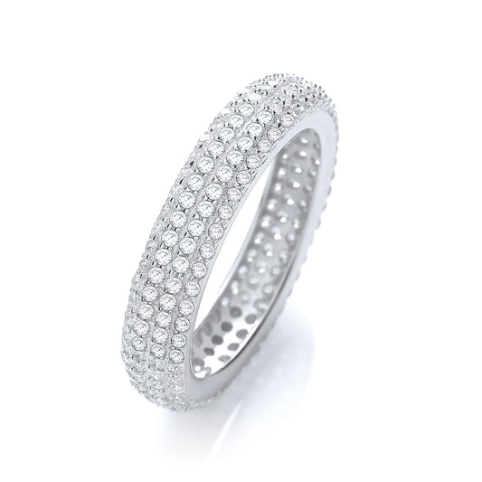 925 Sterling Silver 4mm Wide 4 Row CZ Full Eternity Ring - FJewellery
