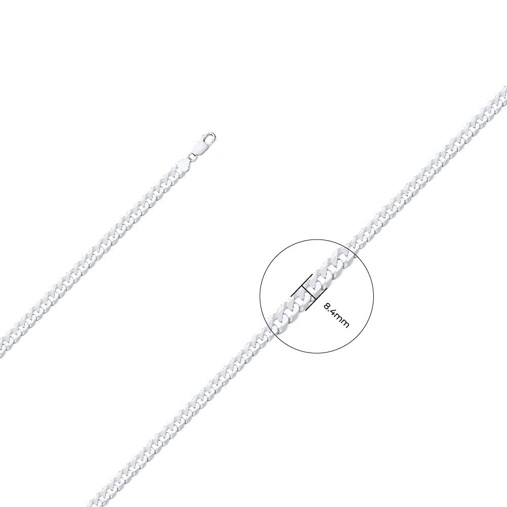 925 Sterling Silver 8.5mm Curb Chain - FJewellery
