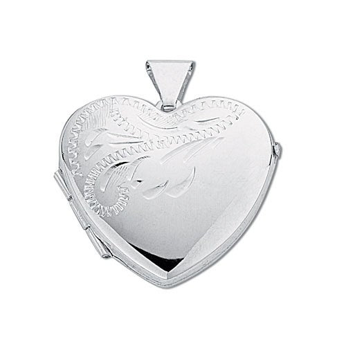 925 Sterling Silver 925 Medium Engraved Heart Shaped Locket - FJewellery