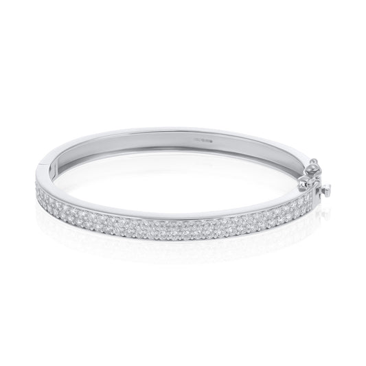 925 Sterling Silver Baby 2 Row Cz Bangle - FJewellery