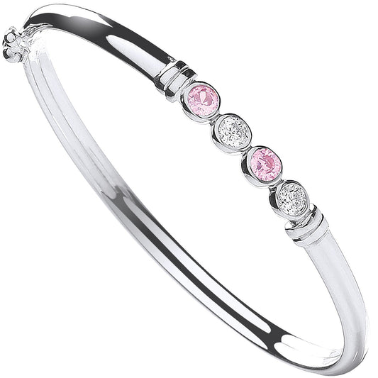 925 Sterling Silver Baby White & Pink Cz Bangle - FJewellery