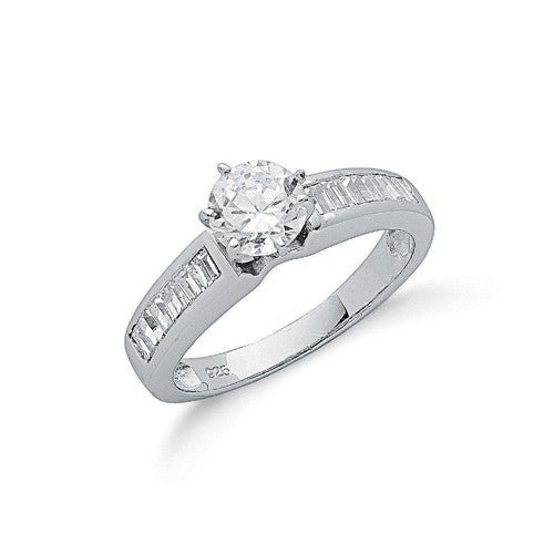 925 Sterling Silver Baguette and Round Cut Cz Solitaire Ring - FJewellery