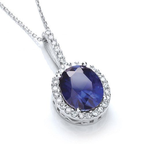 925 Sterling Silver Blue Stone Necklace - FJewellery